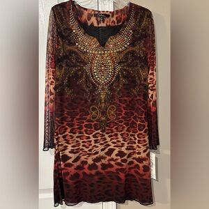 Calessa Size Medium Burgundy Embellished Multi Color Dress NWT